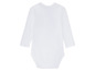 Weißer Baby-Body mit langen Ärmeln.