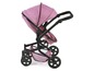 Ein rosa Kinderwagen mit Griff und einem Korb.