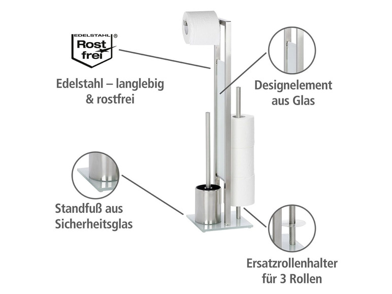 Gehe zu Vollbildansicht: Wenko Stand-WC-Garnitur »Rivalta«, mit integriertem Ersatzrollenhalter, Glasplatte - Bild 4