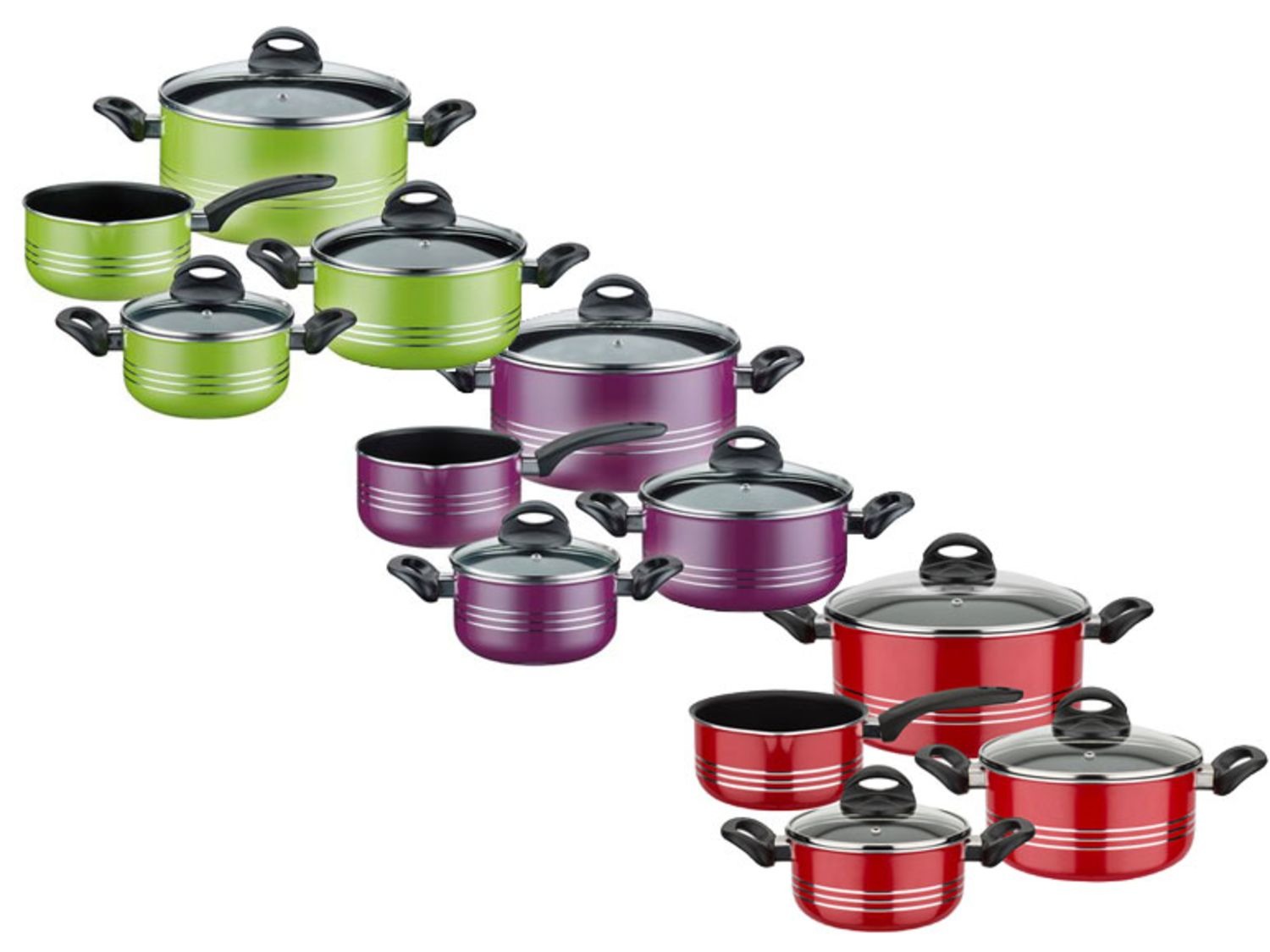 GSW GSW Kochtopf-Set »Milano Color«, 7-teilig, gehärtete Leichtmetall-Legierung, aus Aluminium