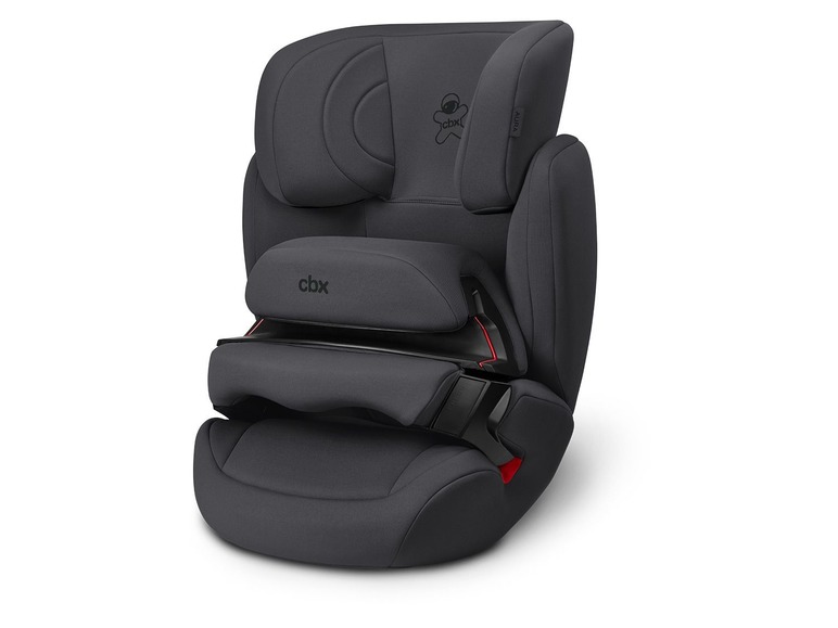 Ein grauer Cbx Autositz mit einer Aura Kopfstütze.