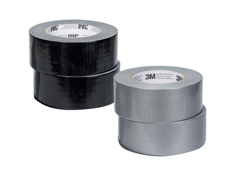 Stapel schwarzes und graues 3M Klebeband.