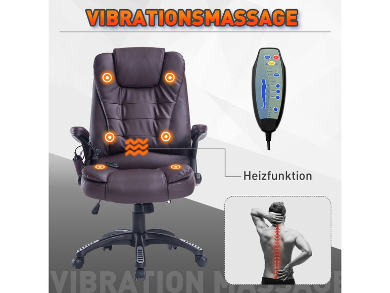 Gehe zu Vollbildansicht: HOMCOM Bürosessel / Chefsessel mit Massage- und Wärmefunktion - Bild 16