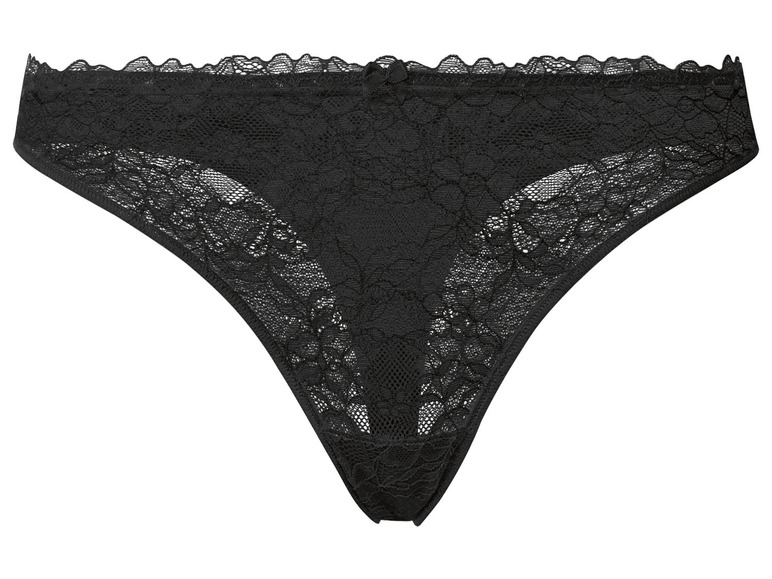 Schwarze String-Unterwäsche aus Spitze.