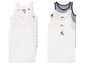 Drei weiße Tanktops für Mädchen mit Pariser Druck und ein gestreiftes Tanktop.