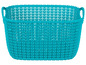 Blauer Aufbewahrungskorb aus Kunststoff mit Griffen.