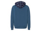 Blaue Kapuzenjacke mit kariertem Kapuzenfutter