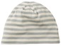 Eine gestreifte Mütze in Grau und Weiß.