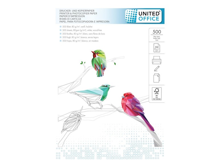 Gehe zu Vollbildansicht: UNITED OFFICE® Kopier- und Druckerpapier, DIN A4, 500 Blatt pro Pack, FSC - Bild 1