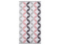 Badetuch mit geometrischem Muster in Rosa und Grau.