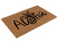 Eine Kokosmatte mit der Aufschrift 'Aloha' und einer Ananas.