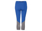 Blaue und graue Sportleggings mit einer Gesäßtasche.