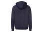 Ein dunkelblauer Kapuzenpullover.