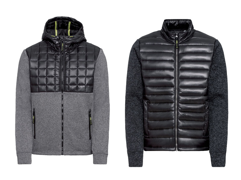 Zwei schwarze Herrenjacken mit Kapuze.