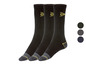 Drei Paar schwarze Socken mit gelben Details der Marke Dickies.