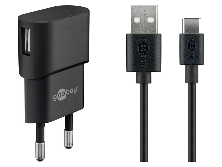 Gehe zu Vollbildansicht: Goobay USB-A2.0 auf USB-C™-Ladeset (5W), schwarz - Bild 1