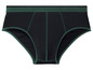 Schwarze Unterhose mit grünem Saum.