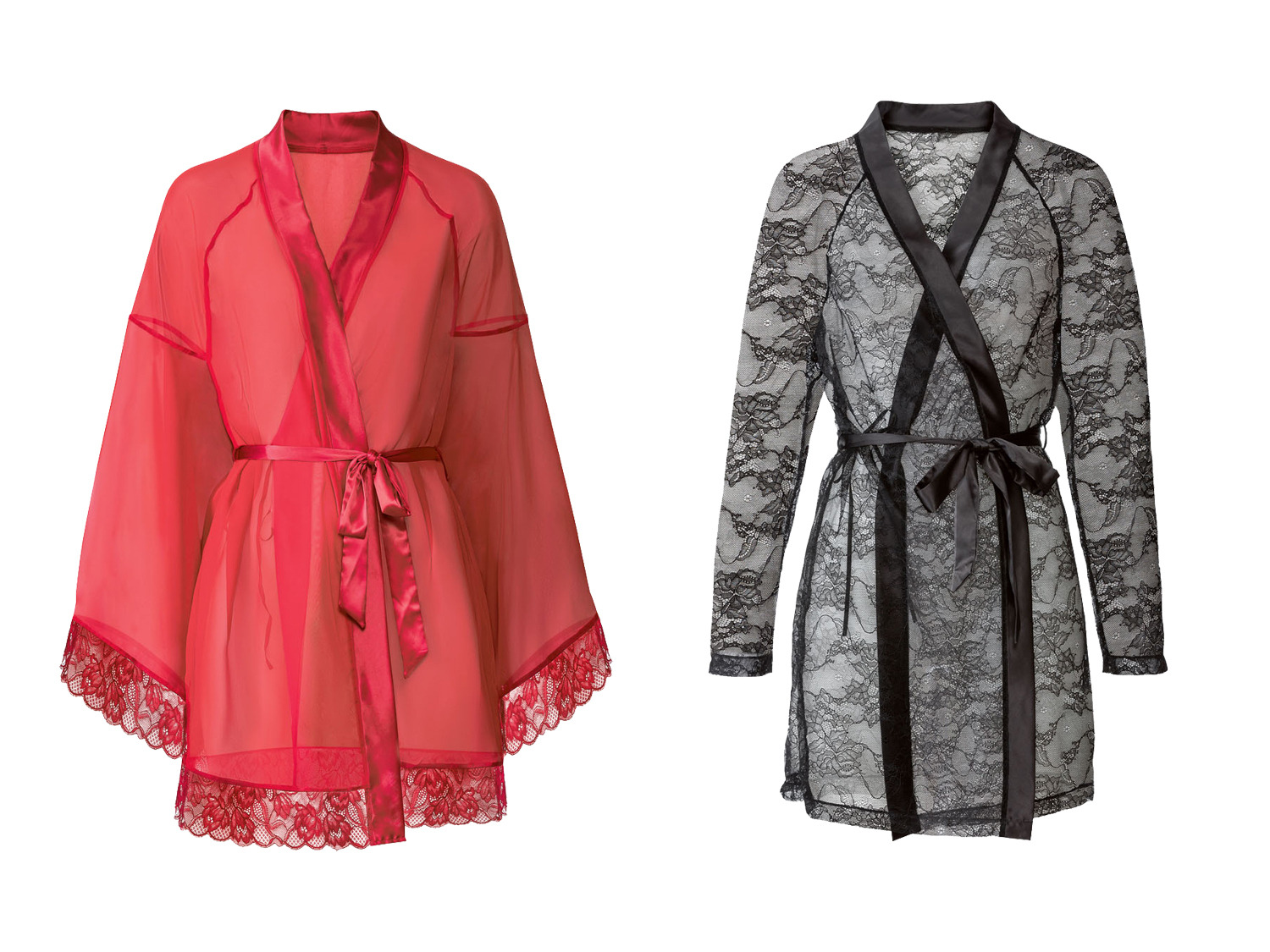 Iris & Lilly Damen Kimono-Morgenmantel Aus Satin - Mit Spitze & Verstellbarem Gürtel - Elegante Loungewear