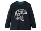 Schwarzes Langarmshirt für Jungen mit geometrischem T-Rex-Motiv.
