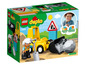 LEGO Duplo Set mit einem gelben Bulldozer, einem Stein und zwei Figuren.