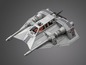 Ein weißes Modell eines Snowspeeders aus Star Wars.