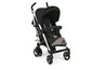Ein schwarzer Chicco Baby Kinderwagen mit grauer Polsterung.