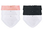Drei Paar weiße, schwarze und rosafarbene Slips mit Spitze.