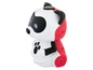 Ein weiß-schwarz-rotes Roboterspielzeug in Form eines Pandas.