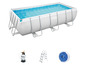 Bestway Power Steel Pool mit Filterpumpe, Leiter und Filterkartusche.