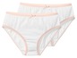 Zwei Paar weiße Unterhosen mit rosa Details.