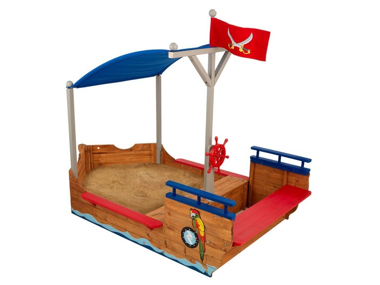 Gehe zu Vollbildansicht: KidKraft Sandkasten Piratenschiff, mit drehbarem Steuerrad und Sonnendach, ab 3 Jahren - Bild 1
