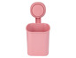 Ein rosa, saugnapf-montierter Badezimmerorganizer.