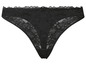 Schwarze String-Unterwäsche aus Spitze.