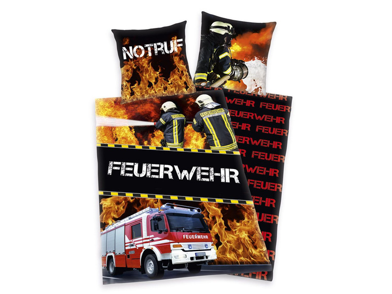 Gehe zu Vollbildansicht: Herding Wendebettwäsche Renforcé »Feuerwehr / Feuerwehrwagen«, 135x200 cm, Reißverschluss - Bild 1