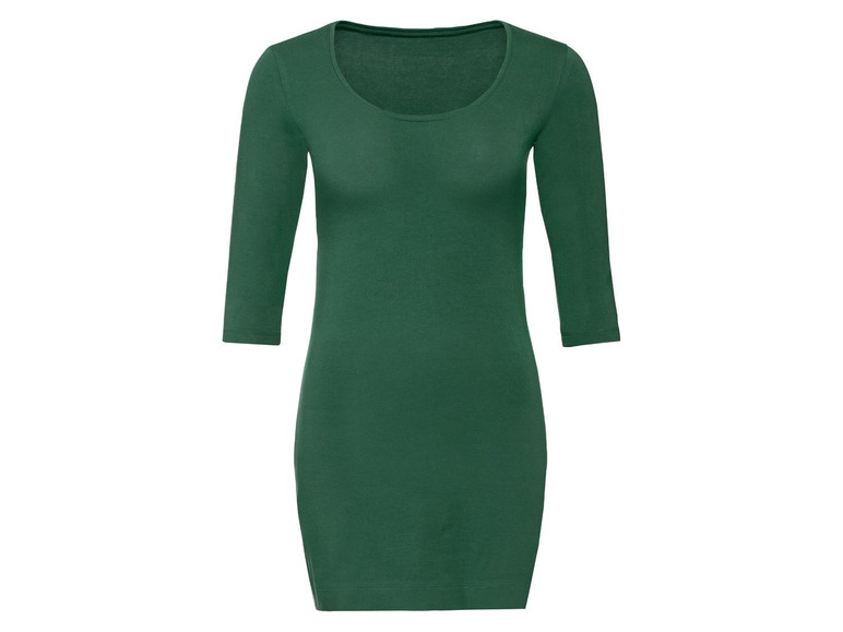 Ein dunkelgrünes Kleid mit Dreiviertelärmeln.