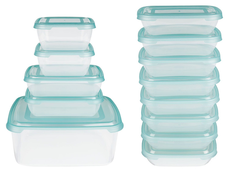 Ein Set aus Plastikbehältern mit Deckel zum Aufbewahren.