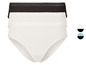 Zwei Paar weiße und schwarze High-Waist-Slips mit Spitze.