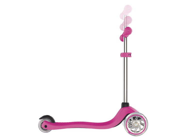 Ein rosa Kinderroller mit verstellbarer Lenkerhöhe.