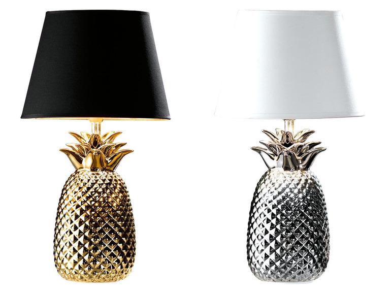 Gehe zu Vollbildansicht: LIVARNO LUX® Tischleuchte »Ananas«, Textilschirm mit goldener oder silberner Innenseite - Bild 1