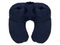 Ein dunkelblaues Nackenkissen zum Reisen.
