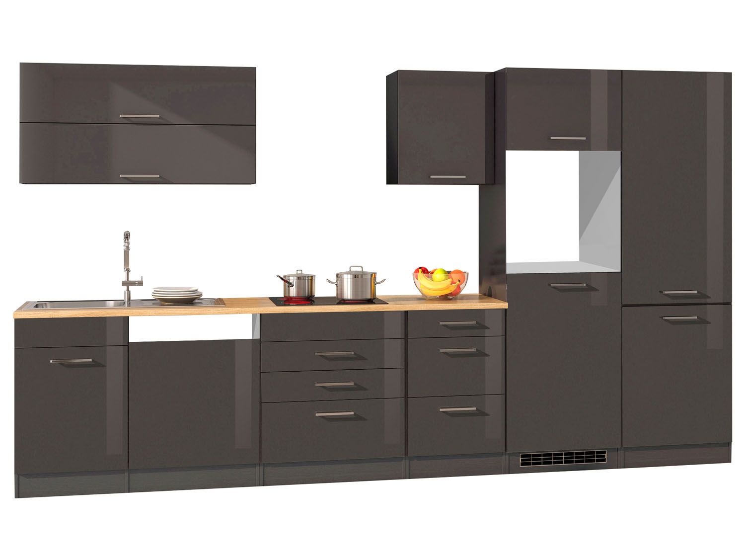 HELD Küchenzeile Mailand 220-390cm (ohne E-Geräte, Hochglanz-grau/eiche sonoma, 390 cm) | 04251639435152