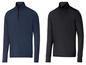 Zwei Langarmshirts mit 1/2 Reißverschluss, eins blau und eins schwarz.