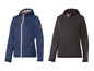 Zwei Softshelljacken mit Kapuze, eine blaue und eine schwarze.