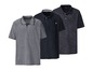 Drei Poloshirts von Livergy in Grau, Dunkelblau und Schwarz.