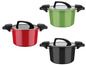 Drei Töpfe in Rot, Grün und Schwarz