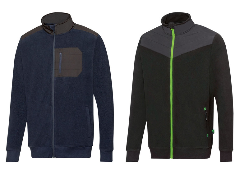 Zwei dunkelblaue und schwarze Fleecejacken mit Reißverschluss