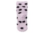Lilafarbene Socken mit schwarzen Punkten.