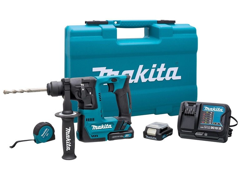 Makita Werkzeugset mit Bohrhammer, Akku und Ladegerät.