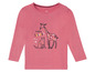 Rosa Langarmshirt mit Giraffe und Katze Motiv.