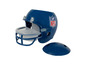 Ein blauer NFL-Footballhelm mit integriertem Snack-Behälter.
